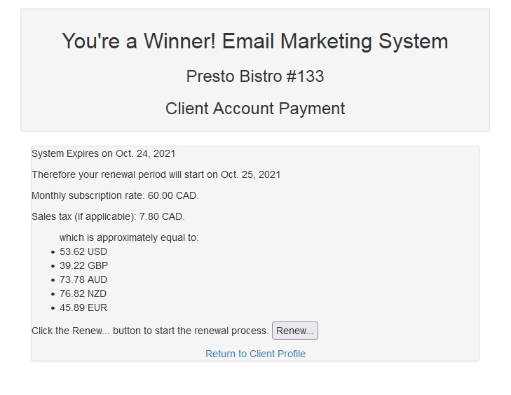 Renewal information window